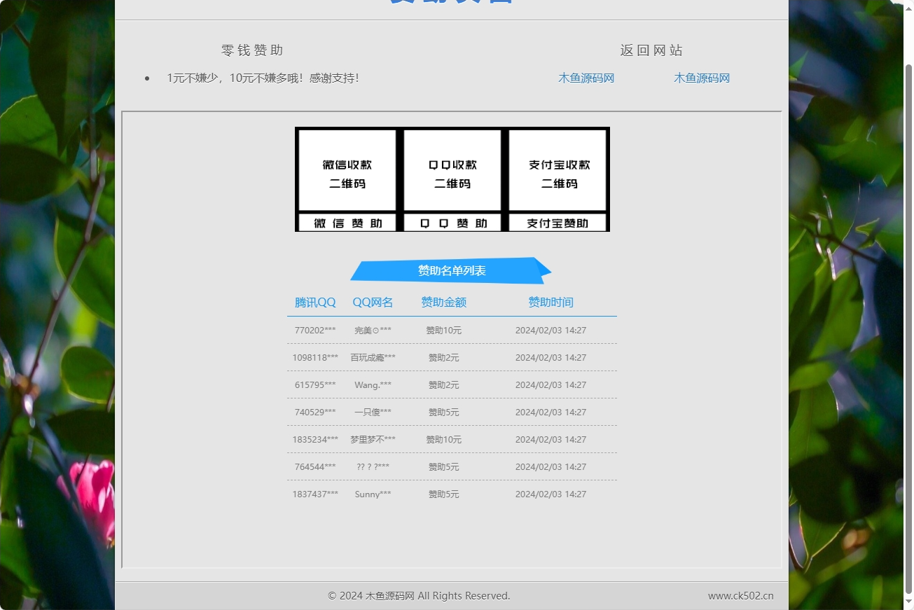 [积分]分享一款漂亮的赞助打赏单页HTML源码-木鱼源码网